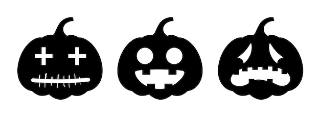 Set of halloween pumpkins different faces on white background silhouette pumpkin with smile for holiday Halloween