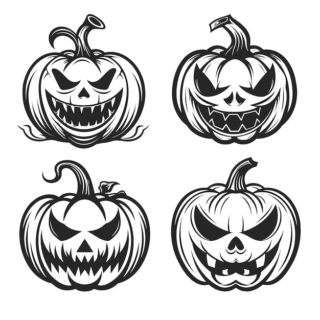 Set of halloween pumpkins drawing vector illustration