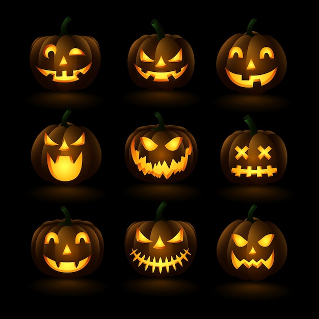 Set of halloween pumpkins, funny faces.vector illustration