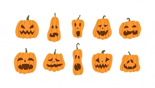 Set of halloween pumpkins terrible smile. illustration in flat style