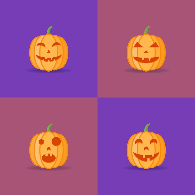 Set of halloween pumpkins with different facial expressions