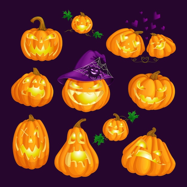 Set of halloween pumpkins.