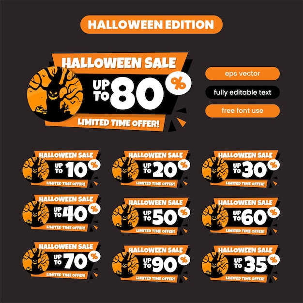 Set of halloween sale number special discount 10-90 percent off template