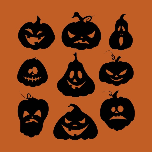 Set of Halloween scary pumpkins. Flat style vector spooky creepy pumpkins