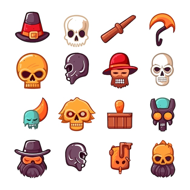 Set of halloween silhouettes colorful icon and character Vector illustration Isolated