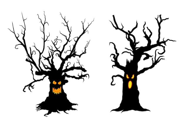 Set of Halloween spooky trees, design element for Halloween concept