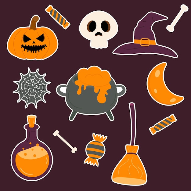 A set of Halloween stickers Vector illustration