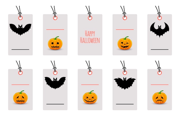 Set of Halloween tags for holiday goods on a white background. Cartoon style. Vector.