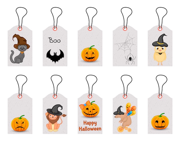 Set of Halloween tags for holiday goods on a white background. Cartoon style. .