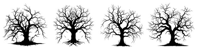 Vector set of halloween tree dead branch from vectorhalloween tree by hand drawingblack plant on white background