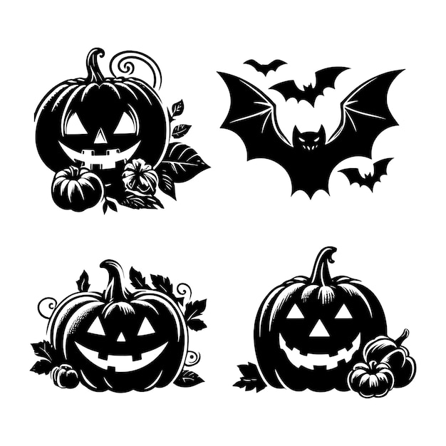 Vector set of halloween white background silhouette vector