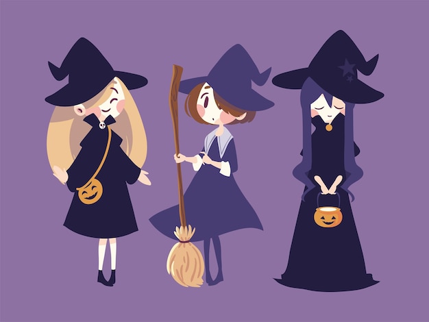 Set of halloween witches