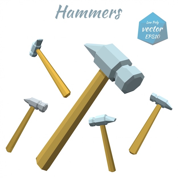 Set of hammers isolated on white