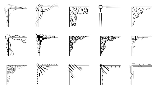 Vector set hand draw of corners different shapes flower decoration vector design doodle sketch style