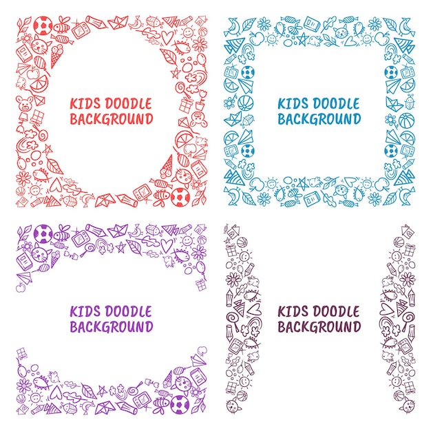 Set of Hand draw Kids doodle backgrounds With White Space