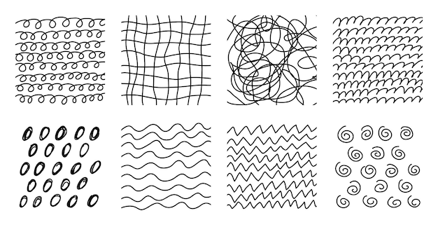 Set of hand draw line pattern doodle element hand drawn texture collection abstract shape