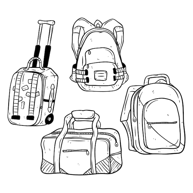 Set of hand drawing travel bag on white background