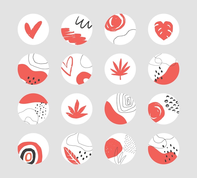 Set of hand drawn abstract collage templates for social media highlights