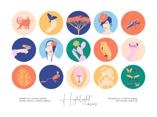 Set of hand drawn abstract illustrations for social media story highlight