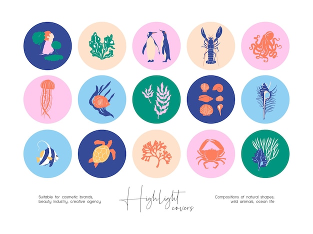 Set of hand drawn abstract illustrations for social media story highlight