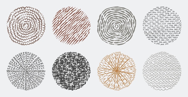 Set of hand drawn abstract lines and curves patterns Circle doodle background frame elements