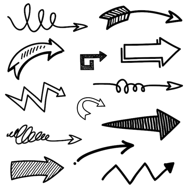 Set of hand drawn arrows Vector doodle design elements Illustration on white backgroundfor business infographic banner web and concept design