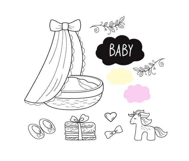 Set of hand drawn baby boy and girl Cartoon sketch style chalk doodle for banner