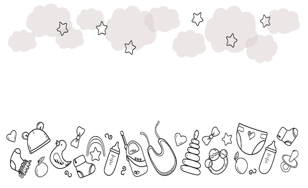 Set of hand drawn baby element Cartoon sketch style doodle for icon banner Elements newborn clothes