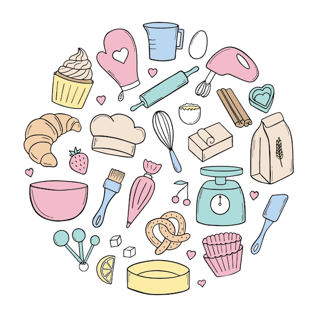 Set of hand drawn baking doodle