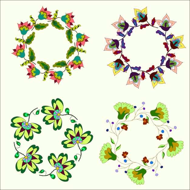 Set of hand drawn beautiful floral wreaths