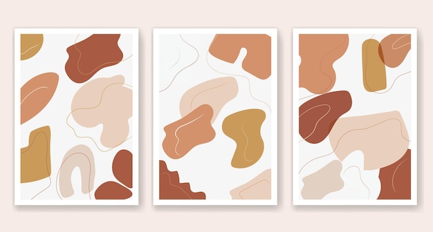 Set of hand drawn beige abstract shape background