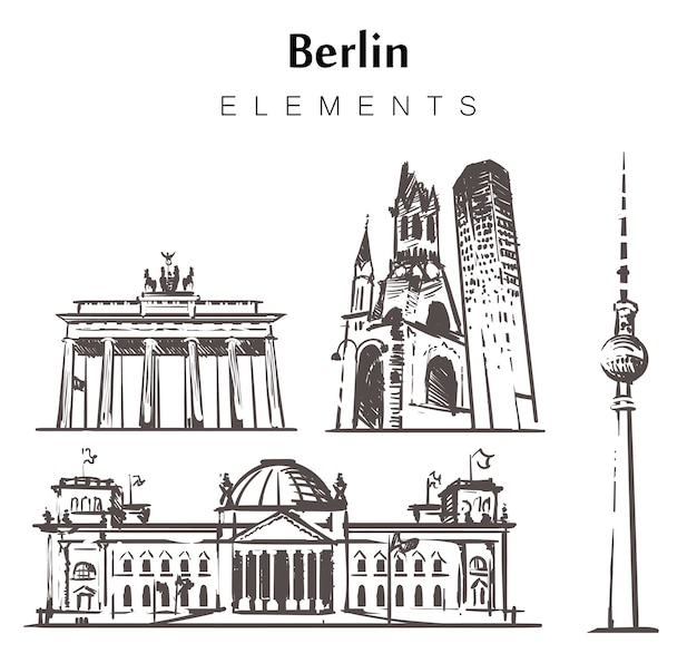 Vector set of hand-drawn berlin buildings