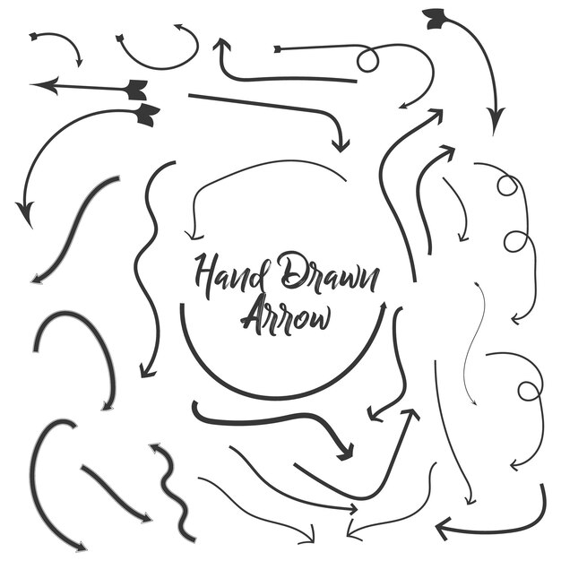 Set of hand drawn black arrows vector collection