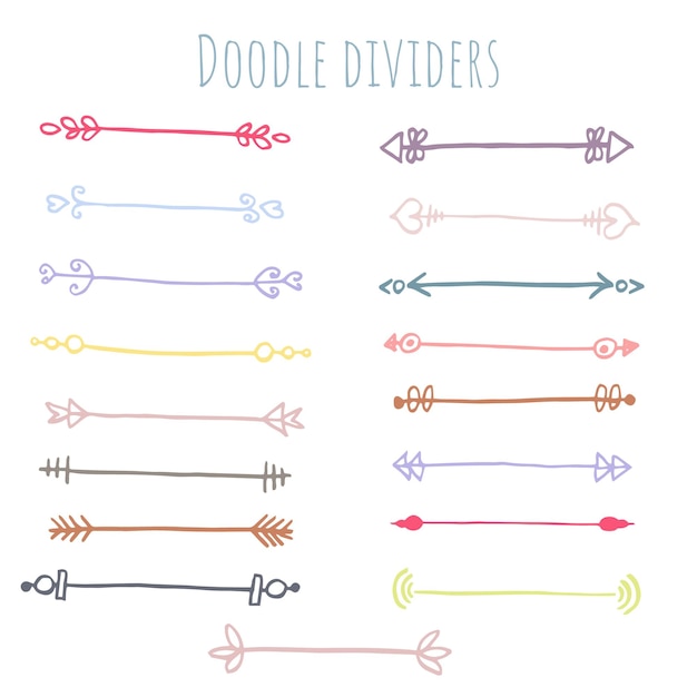 Set of hand drawn border lines and dividers Vector doodle design elements