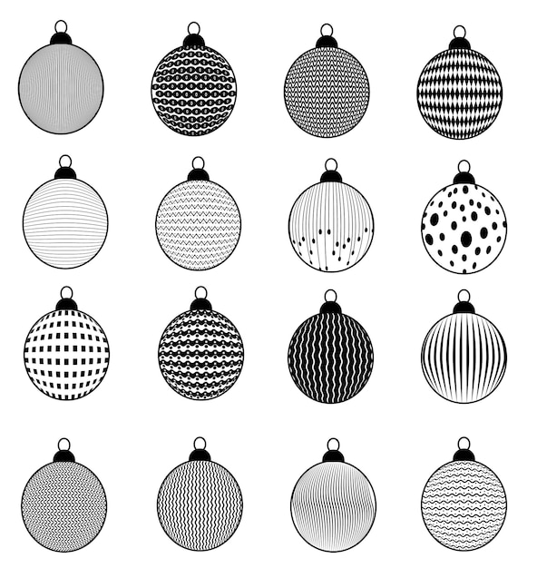 Set of hand drawn Christmas baubles. Decoration isolated elements. Doodles and sketches vector.