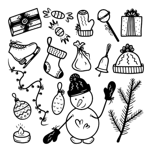 Set hand drawn christmas elements new year isolated on a white background