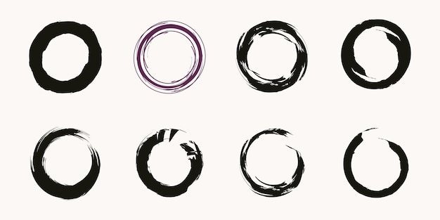 Set of Hand drawn circle shape. Label, logo design element. Brush abstract wave. Vector illustration