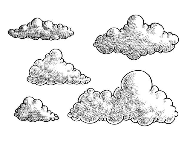 Vector set of hand drawn cloud illustration vector