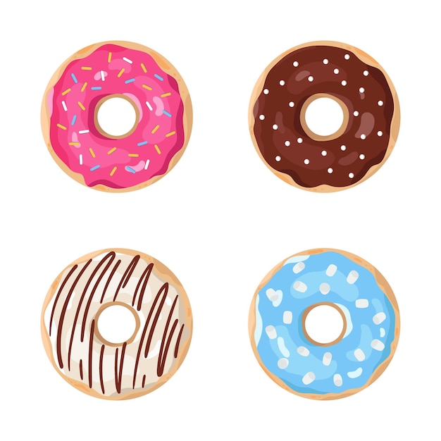 Set of hand drawn colorful sweet donuts isolated on white background Design for menu flyer cover