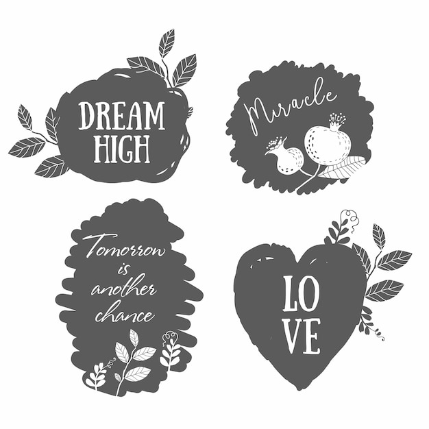 Vector set hand drawn cute black labels