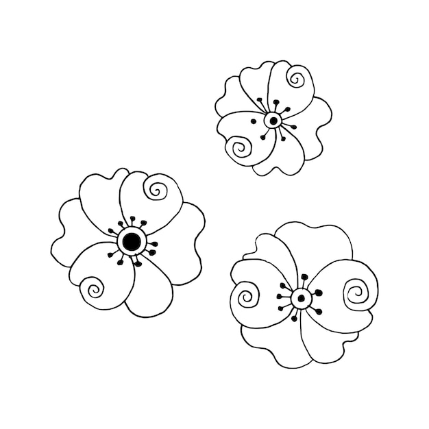 Set of hand drawn decorative flowers