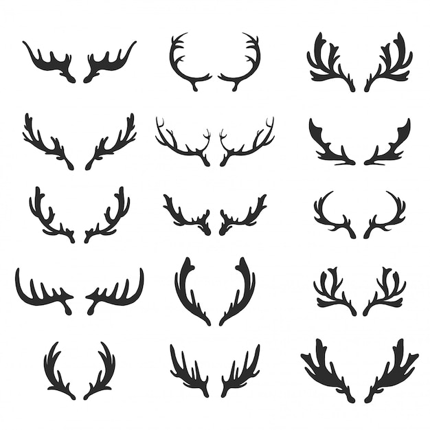 Set of hand Drawn Deer Antlers Vectors.