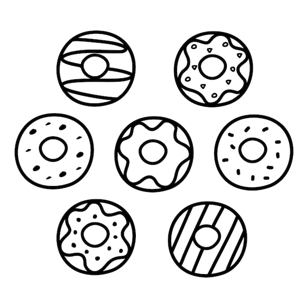 Vector set of hand-drawn donuts