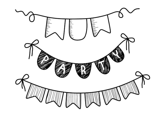 Set of Hand Drawn Doodle Bunting.