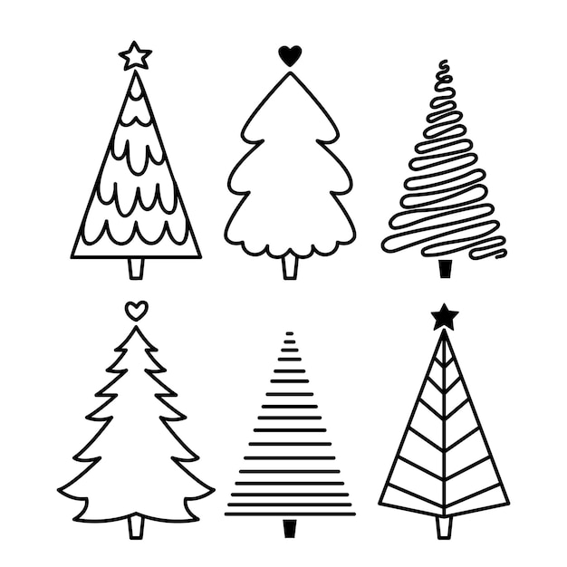 Set of hand drawn doodle Christmas tree