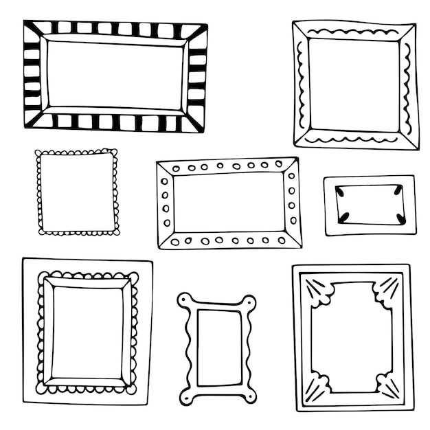 Set of hand drawn doodle frames squares vector borders design elements