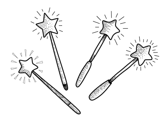 Set of Hand Drawn Doodle magic wand.