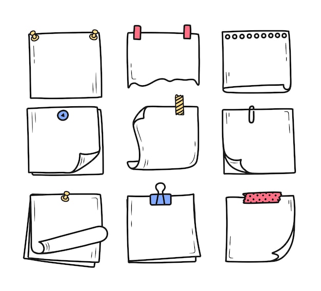 Set of hand drawn doodle notepad for messages notes doodle style