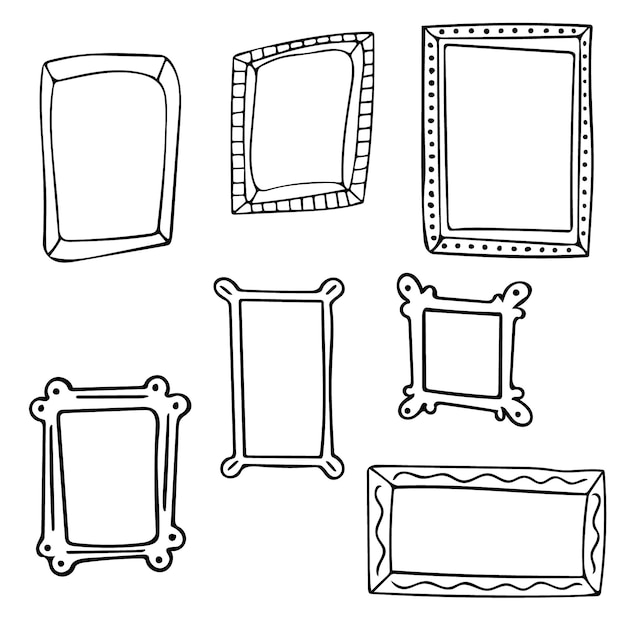 Set of hand drawn doodle square frames, vector design elements