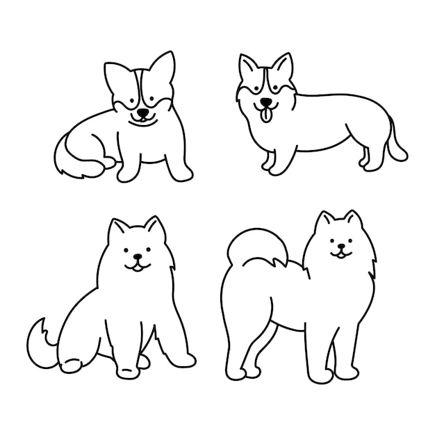 Set of hand drawn doodle style dogs